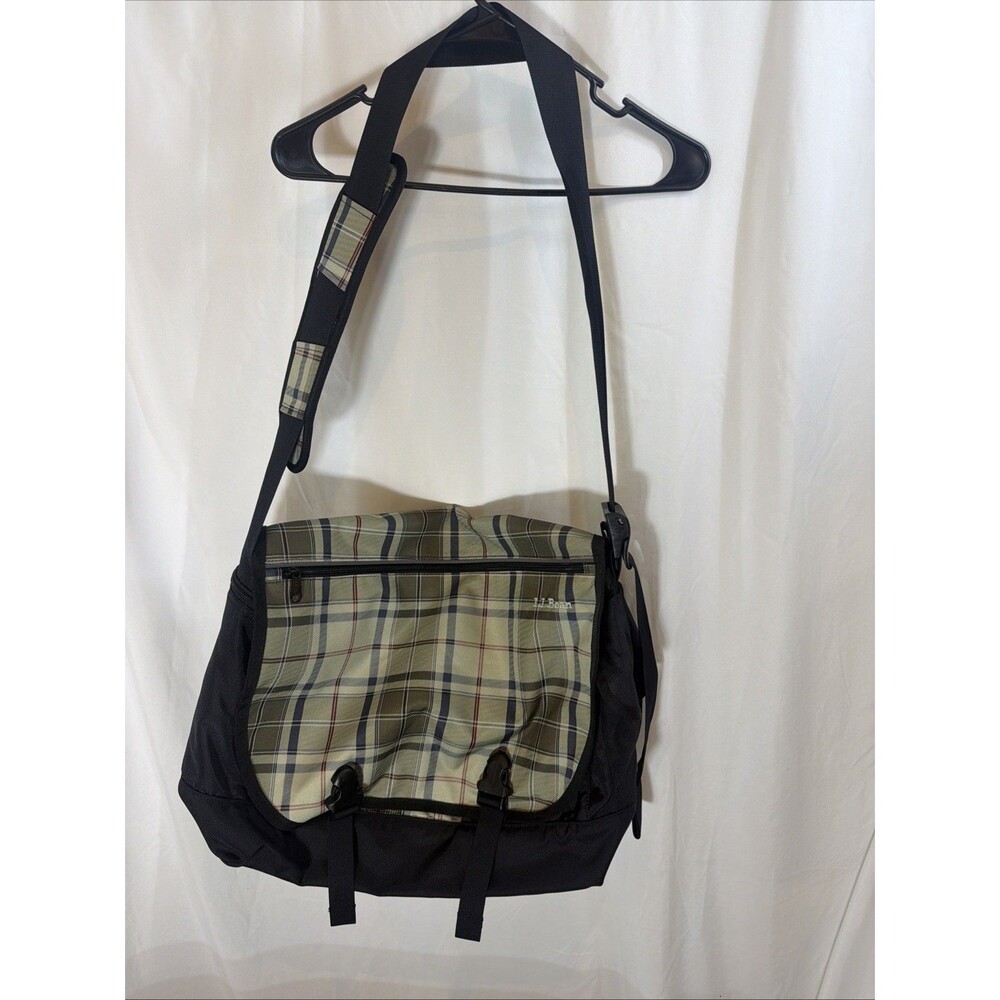 LL Bean Plaid Messenger Bag Nylon Laptop Computer Shoulder Y2K Era